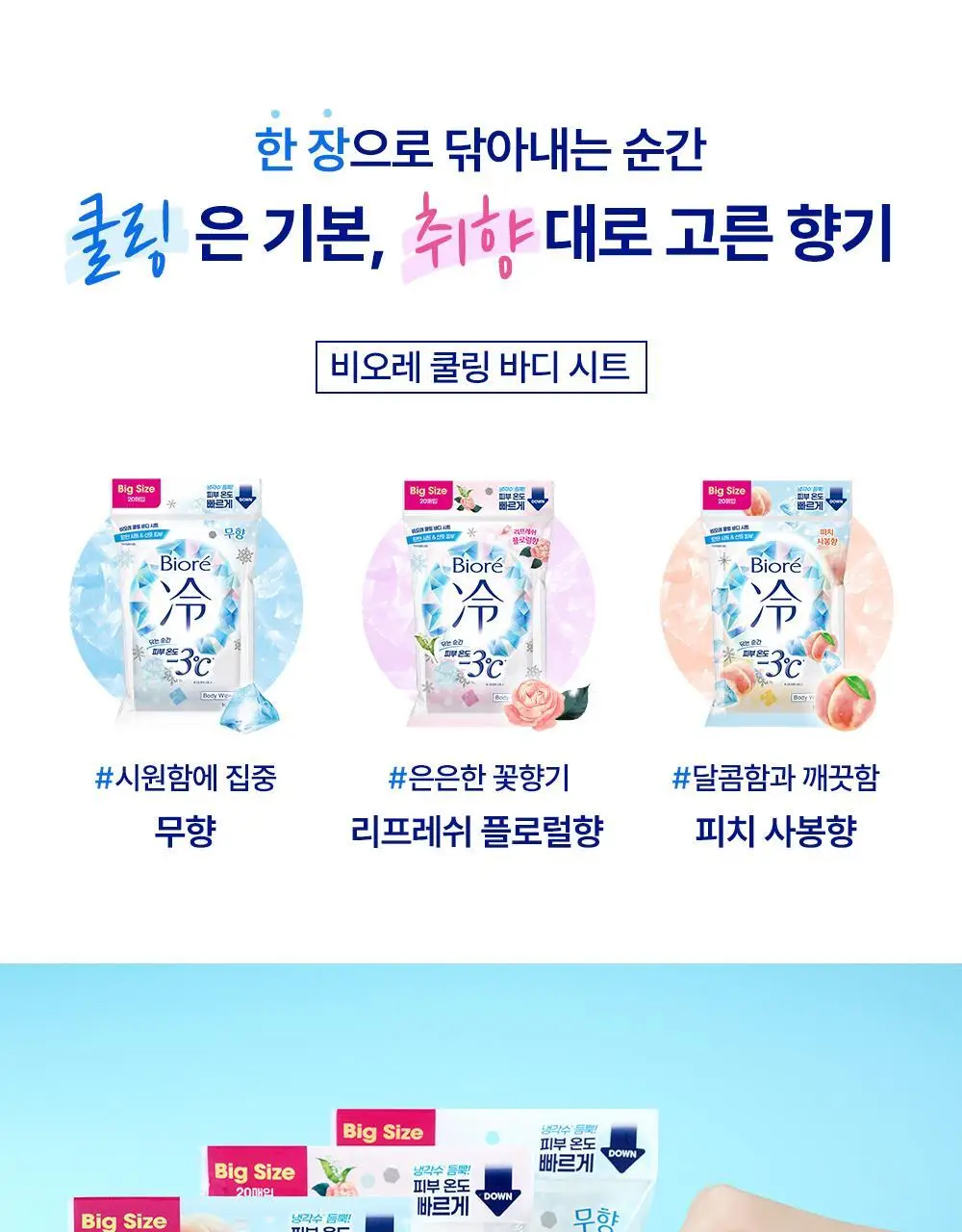 [NEW] 비오레 쿨링 바디 시트 20매 3종(무향/리프레쉬 프로럴향/피치 사봉향) 상세페이지 6